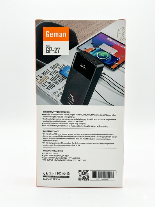 Geman Power Bank 20000mAh GP-27 – Fast Charging Portable Bank