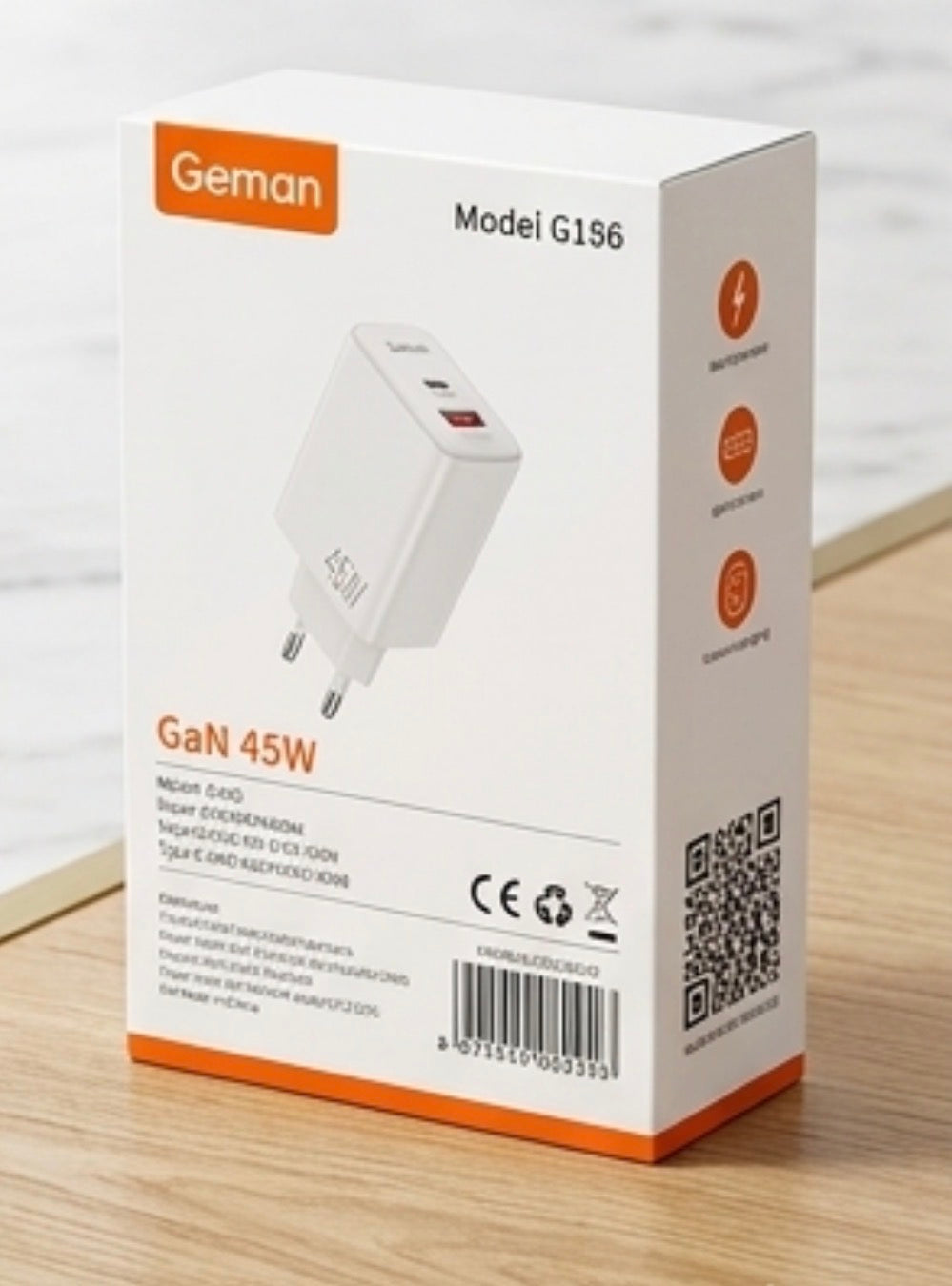 Geman Fast Charger 45W with Cable & Dual USB Ports