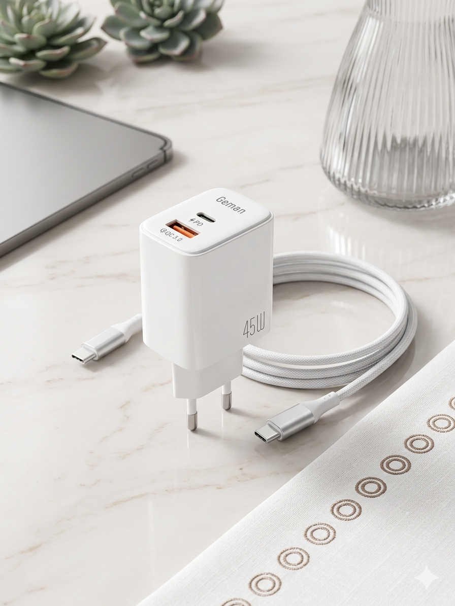 Geman Fast Charger 45W with Cable & Dual USB Ports