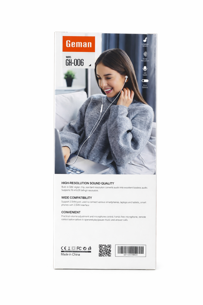 Geman GH-006 Type-C Earphones with Mic – Hi-Res Sound