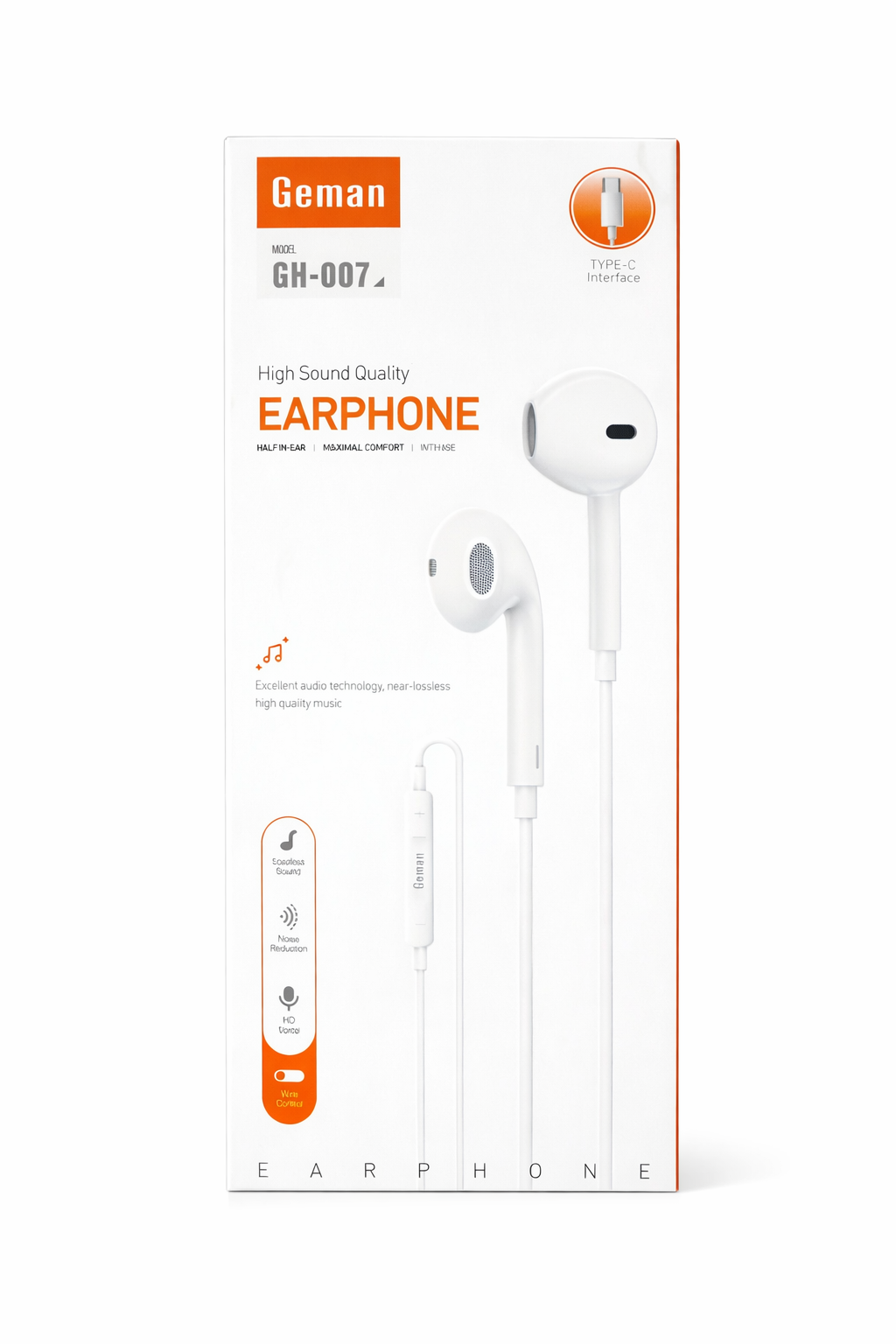 Geman GH-007 Type-C Earphones with Mic Hi-Res Sound, Noise Reduction