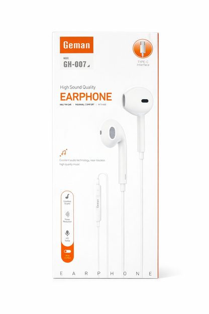 Geman GH-007 Type-C Earphones with Mic Hi-Res Sound, Noise Reduction