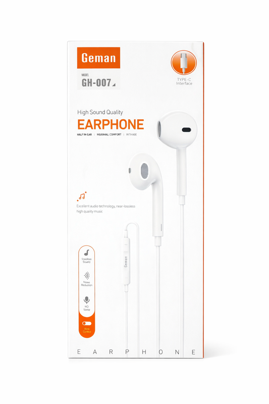 Geman GH-007 Type-C Earphones with Mic Hi-Res Sound, Noise Reduction