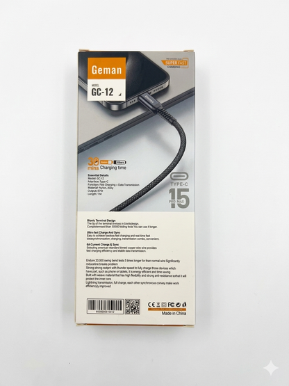 Geman 67W Type-C to Type-C cable for super fast Charging