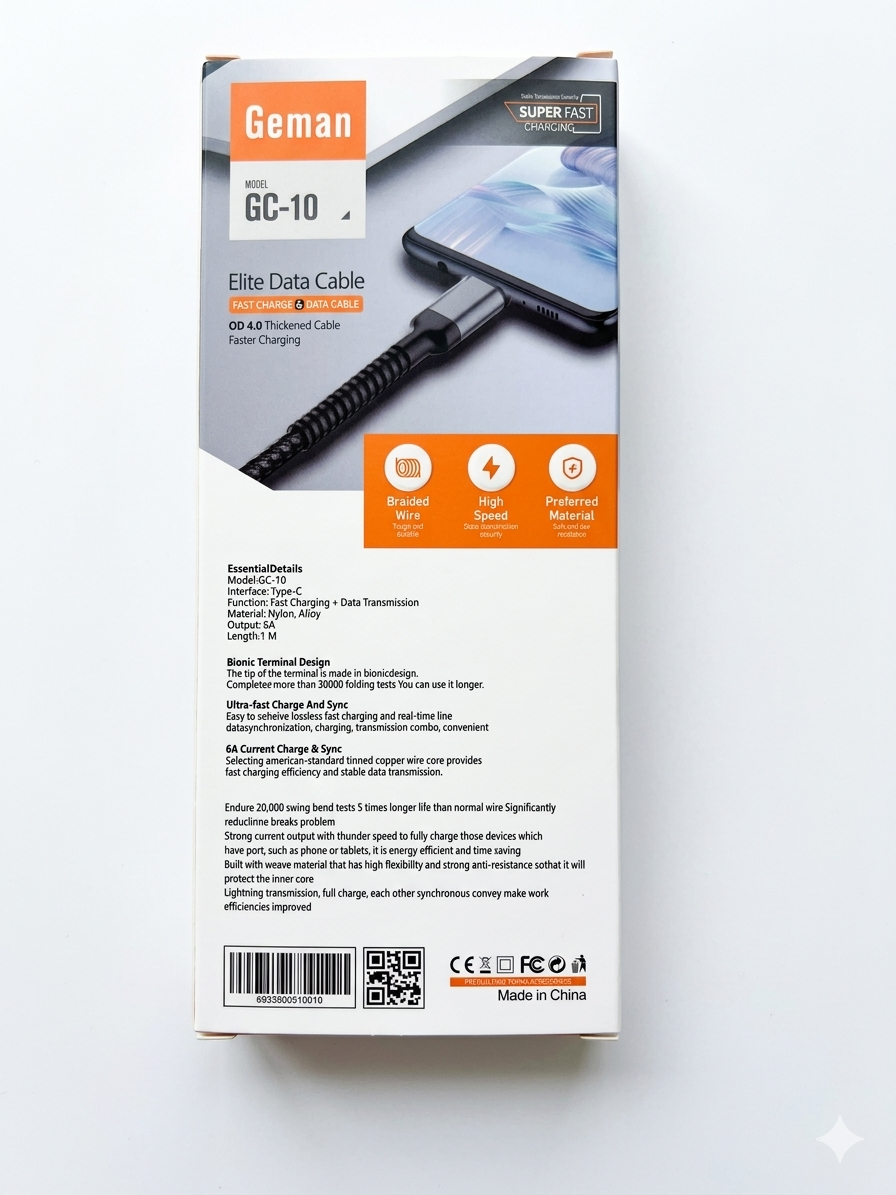 Geman 6A Super Fast Charging Elite USB Type-C Data Cable