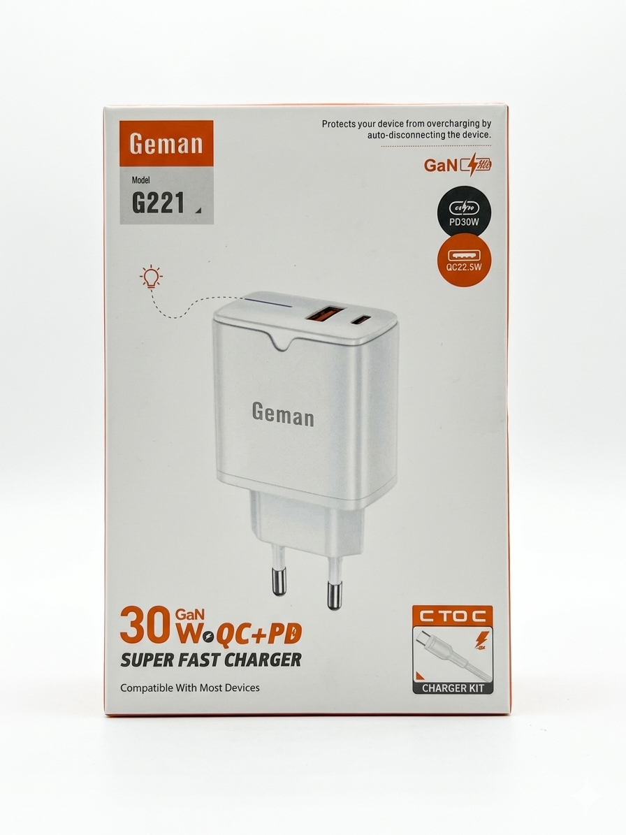 Geman 30W GaN Fast Charger G221 - Super Fast USB-C Charger Kit