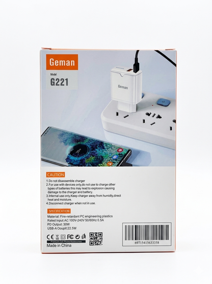 Geman 30W GaN Fast Charger G221 - Super Fast USB-C Charger Kit