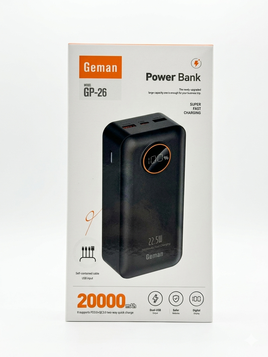 Geman Power Bank 20000mAh GP-26 – Fast Charging Portable Charger