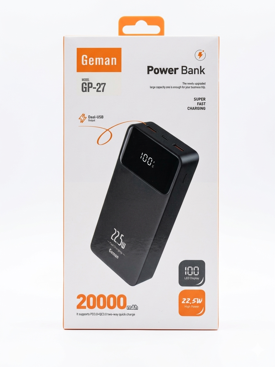 Geman Power Bank 20000mAh GP-27 – Fast Charging Portable Bank