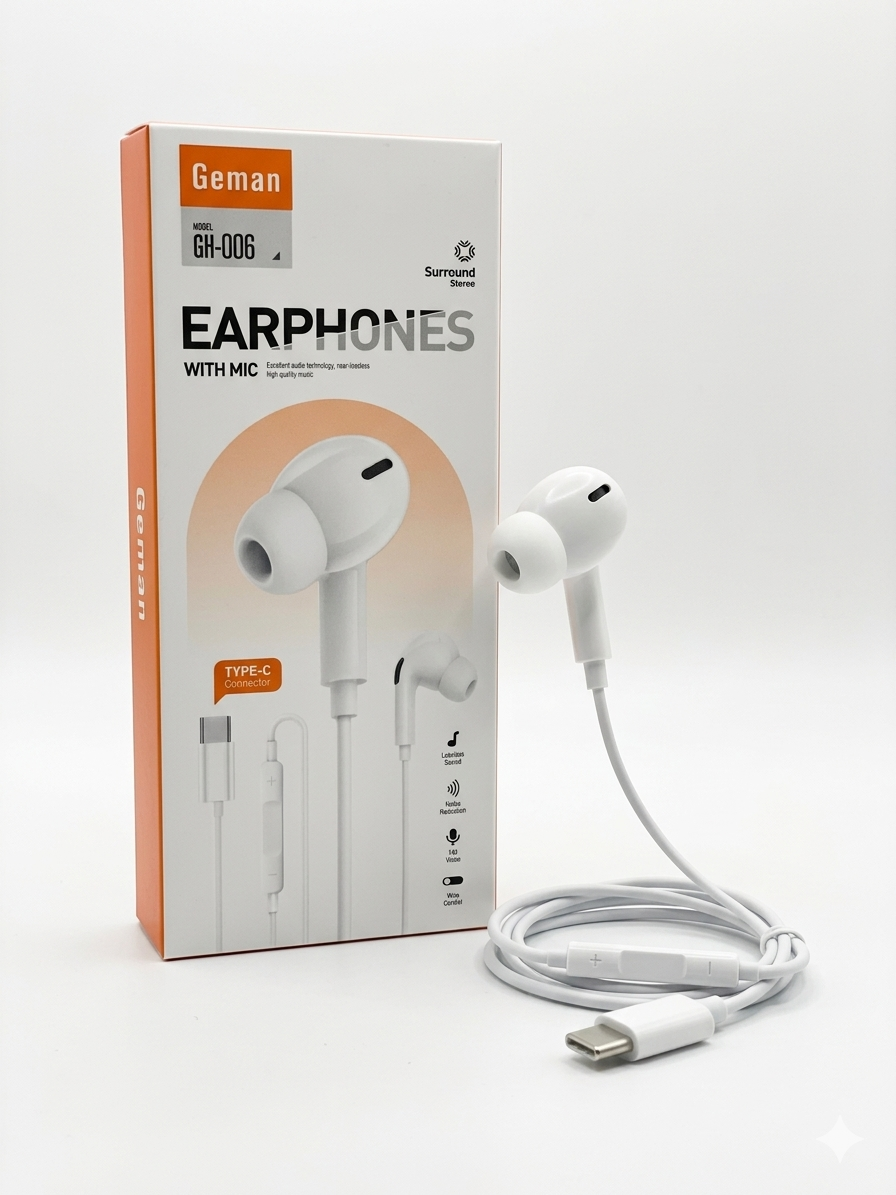 Geman GH-006 Type-C Earphones with Mic – Hi-Res Sound