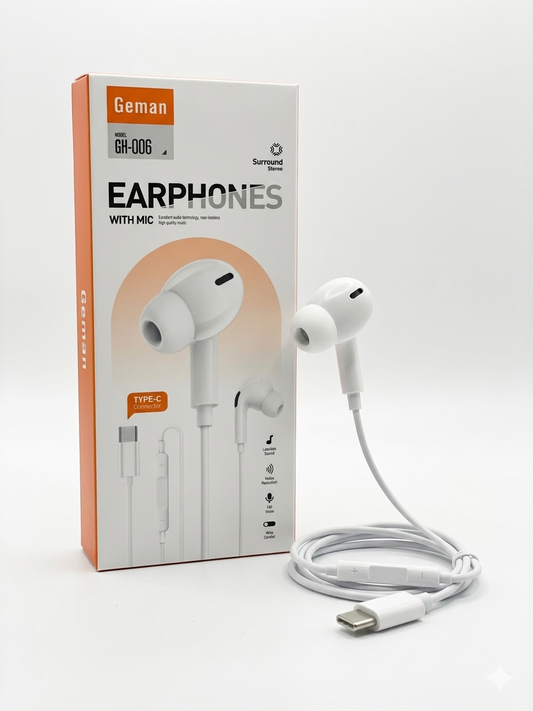 Geman GH-006 Type-C Earphones with Mic – Hi-Res Sound