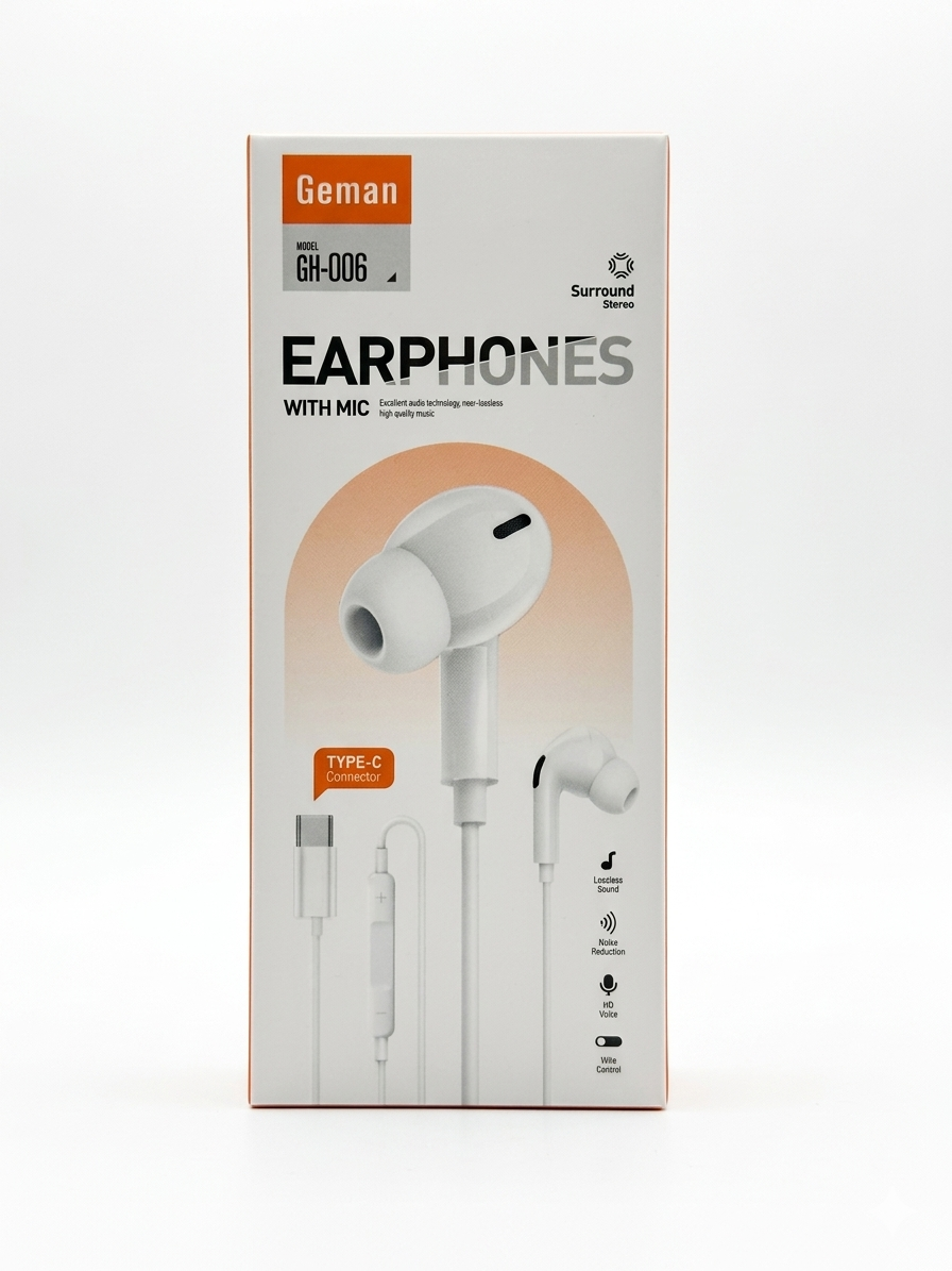 Geman GH-006 Type-C Earphones with Mic – Hi-Res Sound