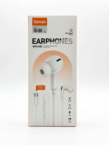 Geman GH-006 Type-C Earphones with Mic – Hi-Res Sound